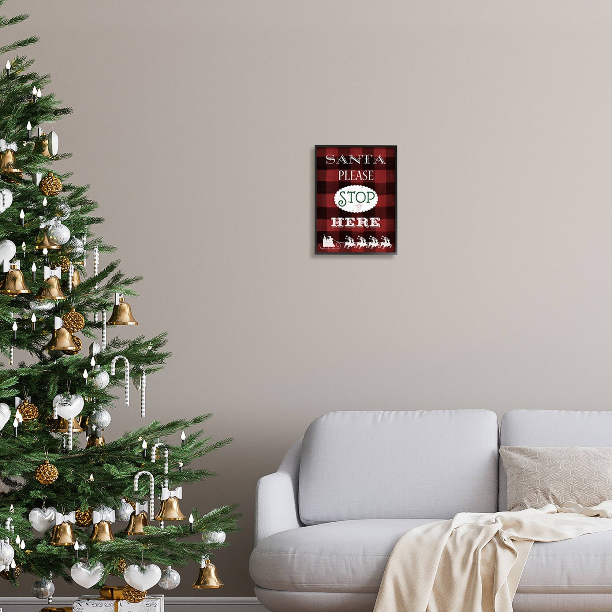 Stupell Industries Santa Stop Here Plaid Framed Giclee Art